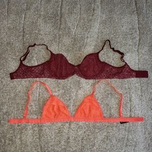 36C & Large Unlined Burgundy Victoria's Secret & Orange Urban Outfitters Bras